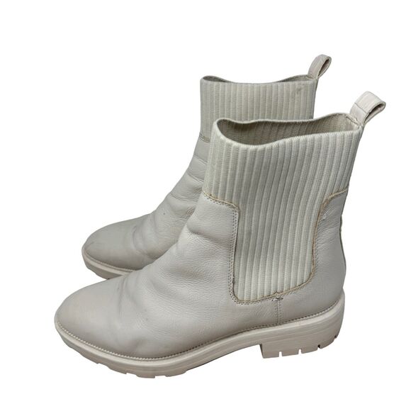 Dolce Vita CLEAR Linza Ivory Leather Chelsea Ankle Booties Chunky Y2K Womens 10 - Picture 3 of 8